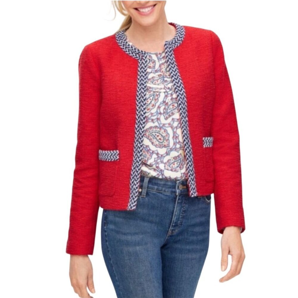 Talbots Red Tweed Tipped Lady Jacket Career Preppy Quiet Luxury 2022 Size 6